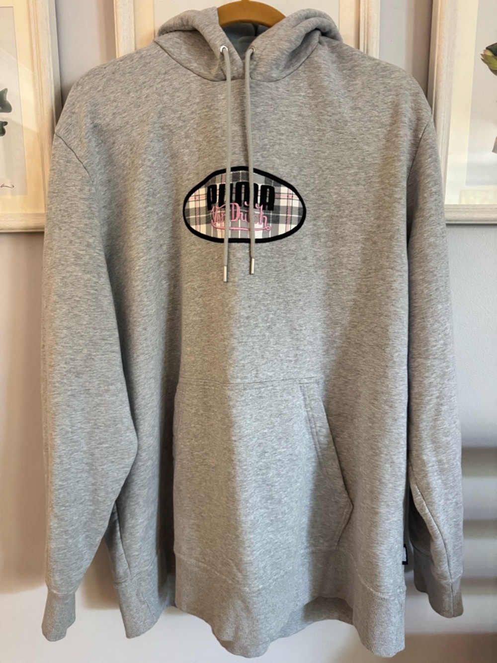 Puma and Von Dutch Collab! Men's Gray Pullover Hoodie with Plaid Oval Logo